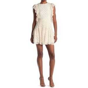 REISS Valerie Ruffle Sleeve Dress in Cream